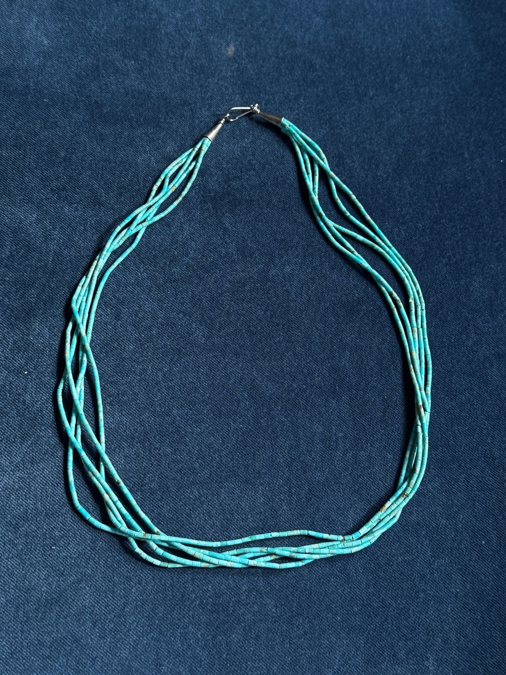 925 Sterling Silver 5 strand Turquoise Heishi Liquid Necklace